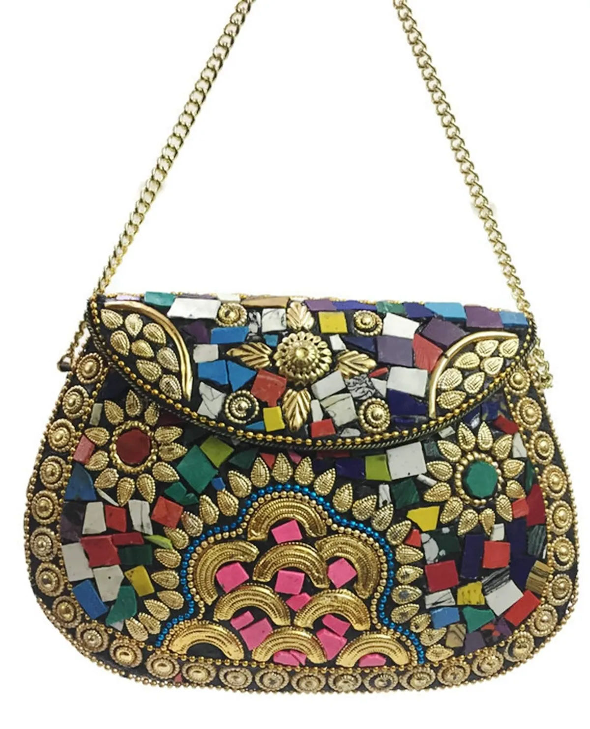 Silver Mosaic Metal Handbag for Women